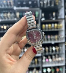 تصویر ساعت دفرمه زنانه - نقره ای صفحه زرشکی FLORA