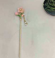 تصویر کانزاشی فلزی دو شکوفه صورتی آویزدار ژاپنی 