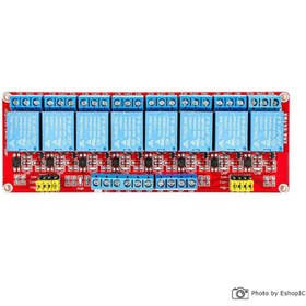 تصویر ماژول رله 12 ولت هشت کاناله دارای جامپر تعیین سطح تریگر 