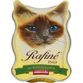تصویر غذای کاسه ای مخصوص گربه بالغ، حاوی گوشت خرگوش، 85 گرمی، برند رافینه 