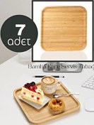 تصویر سرویس غذاخوری بشقاب صبحانه بامبو مربع گورمت 7 تکه ارائه کیک سینی چوبی پذیرایی Berdina Home 
