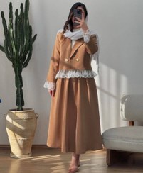 تصویر کت و دامن کد ۱۲۱۶ گیپور و تور سایز ۳۸ تا ۵۲ رنگ کرم و سبز و مشکی و سورمه ای 