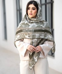 تصویر روسری زنانه ابریشم توییل کجراه طرح دیور جنگل آناهیتا قواره ۱۲۰ - سبز Women's silk twill scarf