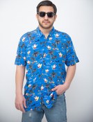 تصویر پیراهن هاوایی مردانه آستین کوتاه طرح دار بابانوئل و نخل آبی PRIMARK 