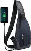 تصویر کوله پشتی زنجیر با پورت شارژ USB، کیف قفسه سینه، کیف شانه ای زنانه و مردانه، پیاده روی، دوچرخه سواری، مسافرتی شماره 2 آبی 