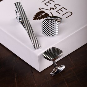 تصویر دکمه سردست و گیره کراوات نقره‌ای NESEN کد N5 