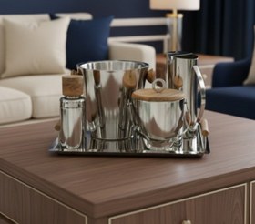 تصویر ست 5 تکه سینی و یخدان استیل _ استیل دو جداره