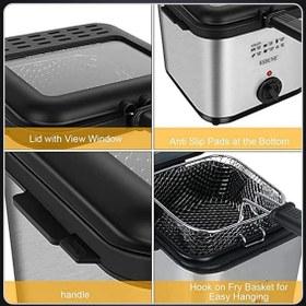 تصویر REBUNE Deep Fryer 2.5L 1800W with View Window and Stainless Steel Lid for Home, Kitchen and Restaurants RE-11-048 Silver/Black 2 Years Warranty 