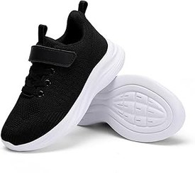 تصویر SOPMDH Boys and Girls Black Sneakers Breathable Tennis Shoes for Kids Children Sports Gym Sneakers 