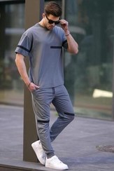 تصویر ست لباس آستین کوتاه مردانه خاکستری مدل 5939 مدمکس 