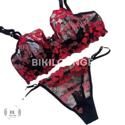 تصویر ست لباس زیر گیپور فنردار هانیس با طرح قلب 