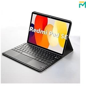 تصویر کیف کلاسوری + کیبورد شیائومی برای تبلت Redmi Pad SE کاور مغناطیسی جداشدنی بی‌سیم عربی و کیبورد انگلیسی 2023 (باماوس تاچی) 