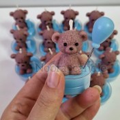 تصویر گیفت تولد شمع خرس تدی و بادکنک (رنگ دلخواه) 