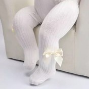 تصویر جوراب شلواری بچگانه کبریتی پاپیون دار سایز ۵۸ سانت 