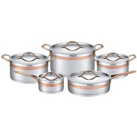 تصویر سرویس قابلمه استیل رزگلد عرشیا مدل SS762-3039 Arshia steel pot service model SS014-2767