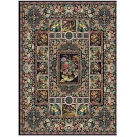 تصویر فرش ماشینی طرح باغ ارم کد ۷۲۷۲ زمینه سورمه ای 