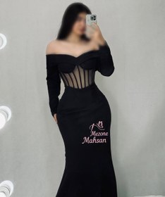 تصویر لباس مجلسی زنانه کرپ سایز ۳۴ تا ۴۸ رنگ مشکی 