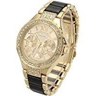 تصویر GETOR فروش ساعت زنانه دستبند گردنبند خانمها سیاه و سفید / طلا نقره ای طراحان سبک کریستال ساعت 