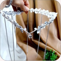 تصویر ریسه پیشونی آویز دار ترکیبی سنگ رزین و کریستال و نگین اصل - ۴۵ سانت 