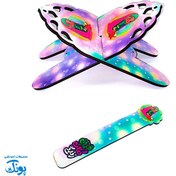 تصویر رحل قرآن و نشانگر دخترانه بنفش مناسب جشن آسمانی تکلیف چوبی 