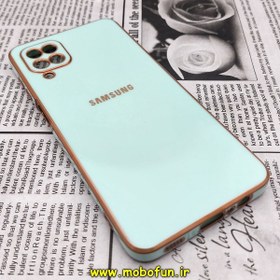 تصویر قاب گوشی Galaxy A12 سامسونگ طرح ژله ای مای کیس گلد لاین دور طلایی محافظ لنز دار سبزآبی روشن کد 786 