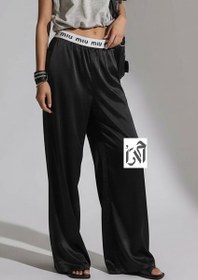 تصویر شلوار زنانه ساتن مشکی کمر میو میو 