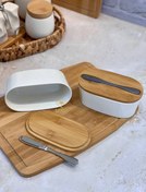 تصویر ظرف پنیر / کره خوری سرامیکی درب بامبو از برند acar ترکیه 