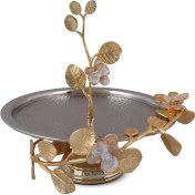 تصویر شیرینی خوری استیل چکشی و برنج گل ارکیده 