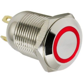 تصویر کلید شستی استیل قرمز LED دار قطر 12V/24V - 12mm 