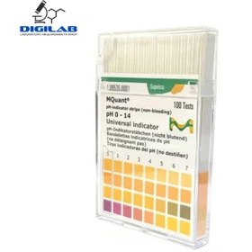 تصویر نوار ph مرک آلمان واردات جدید کد 109535 PH-0-14 indicator strips 100tests 109535