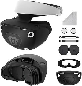 تصویر ست لوازم جانبی واقعیت مجازی برای پلی استیشن VR2، پوشش هدست PSVR2 با محافظ لنز PS5 VR 2، روکش بالش صورت، دستگیره های شست کنترلر، بند بسته بندی کابل برای پلی استیشن 5 VR2 