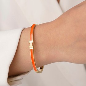 تصویر دستبند النگویی استیل هرمس ۴ میل و قطر ۶۰ میل رنگ نارنجی 