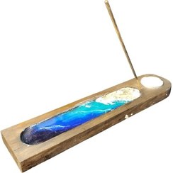 تصویر جاعودی شاخه ای و جاشمعی چوب -رزین طرح دریا،برند آروما،کد 208 Incense holder