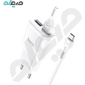 تصویر شارژر دیواری دو پورت USB-A هوکو مدل C88A به همراه کابل MicroUSB 