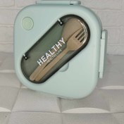 تصویر ظرف غذا پلاستیکی قاشق و چنگال دار رنگی 