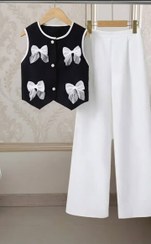 تصویر جلیقه مشکی با پاپیون سفید با شلوار 