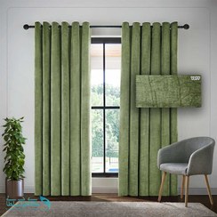 تصویر پرده مخمل ساده سبز ارتشی رنگ پارچه شانل کد 7522 