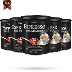 تصویر 5 عدد قهوه قوطی ساکوئلا مدل Espresso مشکی وزن 250 گرم 