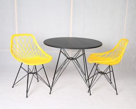 تصویر میز و صندلی ناهارخوری دو نفره؛ مدل الماس فایبرگلاس پایه فلزی + میز پایه فلزی 