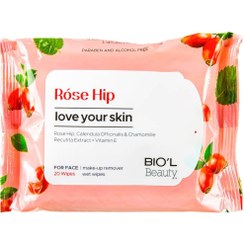 تصویر دستمال مرطوب رز هیپ بیول بیست عددی ( Biol Rose Hip remover wips 20 Pieces ) BIO'L