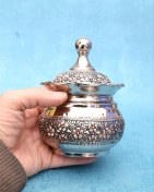 تصویر قندان مسی بدون پایه الماس تراش گلسا با آبکاری کروم 