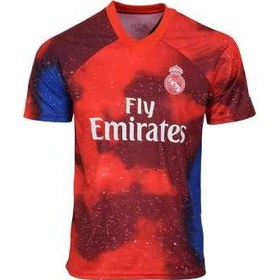 تصویر تی شرت ورزشی طرح رئال مادرید مدل 18/19 رنگ قرمز آبی 