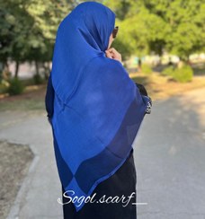 تصویر روسری نخ بامبو رنگ آبی کاربنی و سورمه ای 