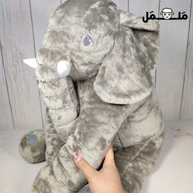 تصویر عروسک طرح فیل بالشتی مدل mommy elephant ارتفاع 60 سانتی متر خاکستری عروسک مدل mommy elephant