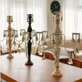 تصویر شمعدان پنج شعله آویزدار چوبی 