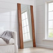 تصویر آینه قدی چوبی مستطیل طرح موازی 