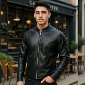 تصویر کاپشن چرم طرح پوست مار ساده مردانه مدل Yasan 