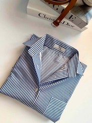 تصویر شومیز راه راه آبی پررنگ طرح لامِر La’mer over shirt | dark blue