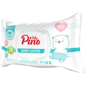 تصویر دستمال مرطوب پاک کننده کودک و نوزاد بسته 72 عددی پینو بیبی Pino Baby Wipes For Infant And Kids 72 Pcs