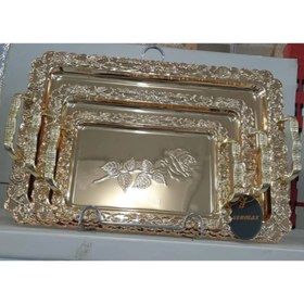 تصویر سینی پذیرایی مجلسی ۳ تکه رز گل طلایی Germax 